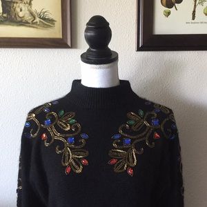 Vintage bejeweled mock neck sweater size M